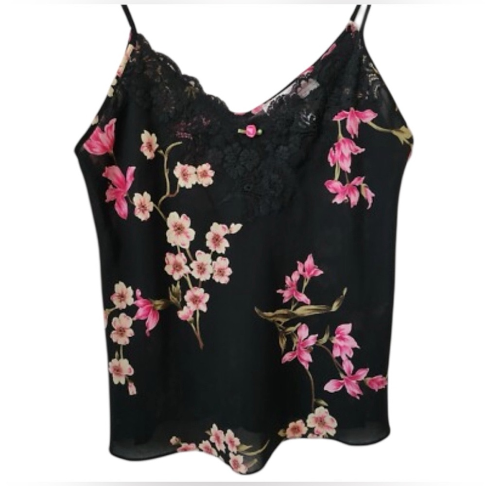 Oscar De La Renta Pink Label L Floral Lace Trim Camisole Top